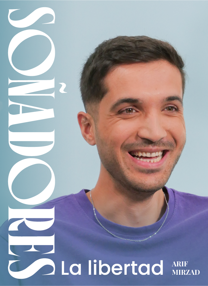 A photograph of our colleague Arif in story format. The image shows Arif smiling against a blue background. The caption reads: