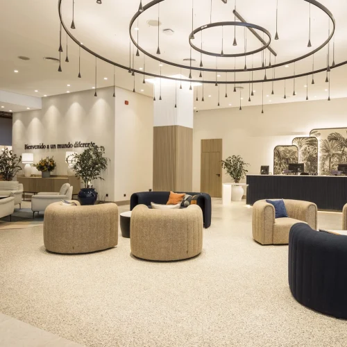 Image of the newly renovated lobby at ILUNION Les Corts hotel