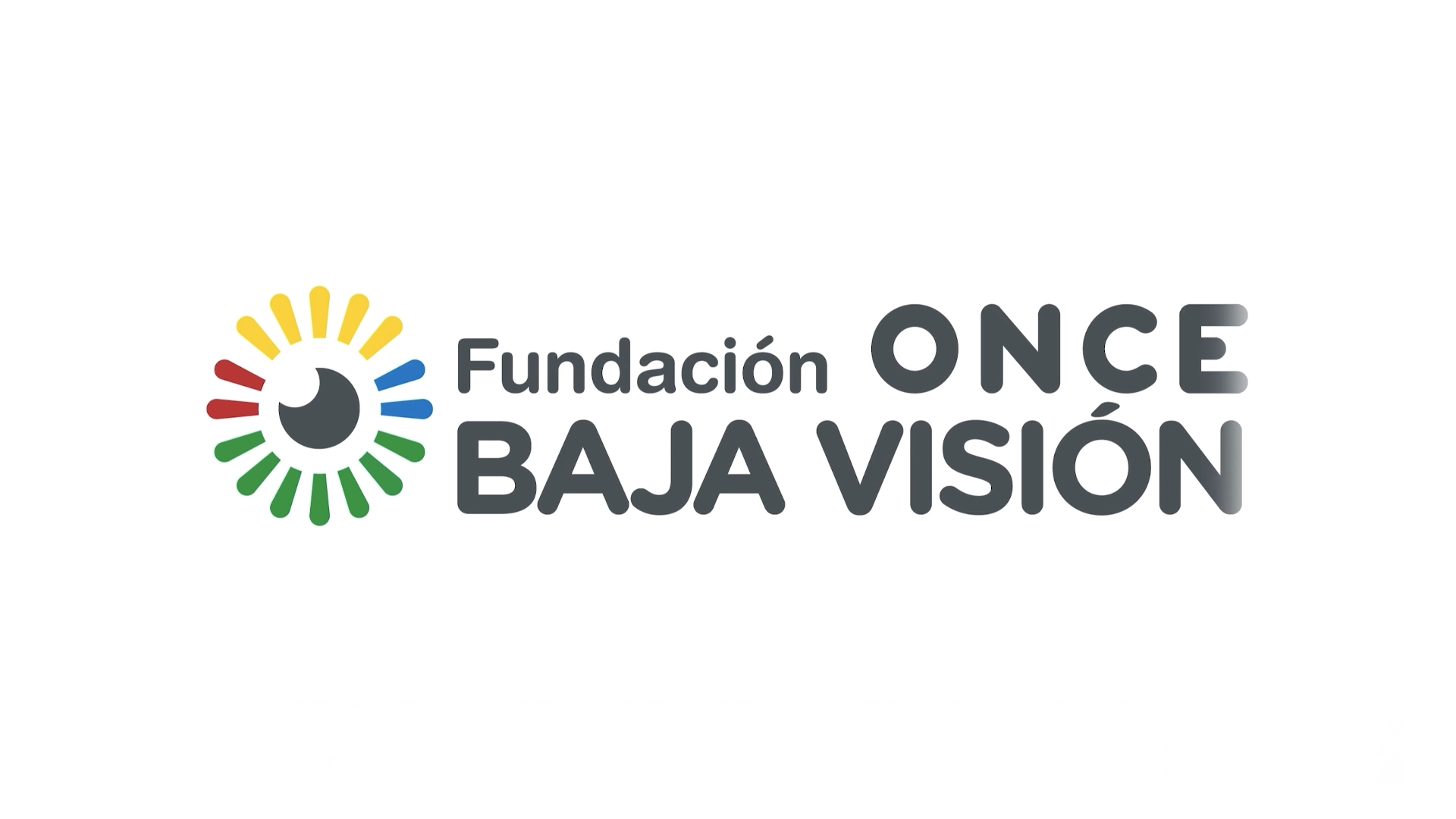 Logotipo de la Fundación ONCE - Baja Visión. A la izquierda, un isotipo circular que simula un ojo formado por rayos de colores amarillo, azul, verde y rojo. A la derecha, el texto en letras gris oscuro: 